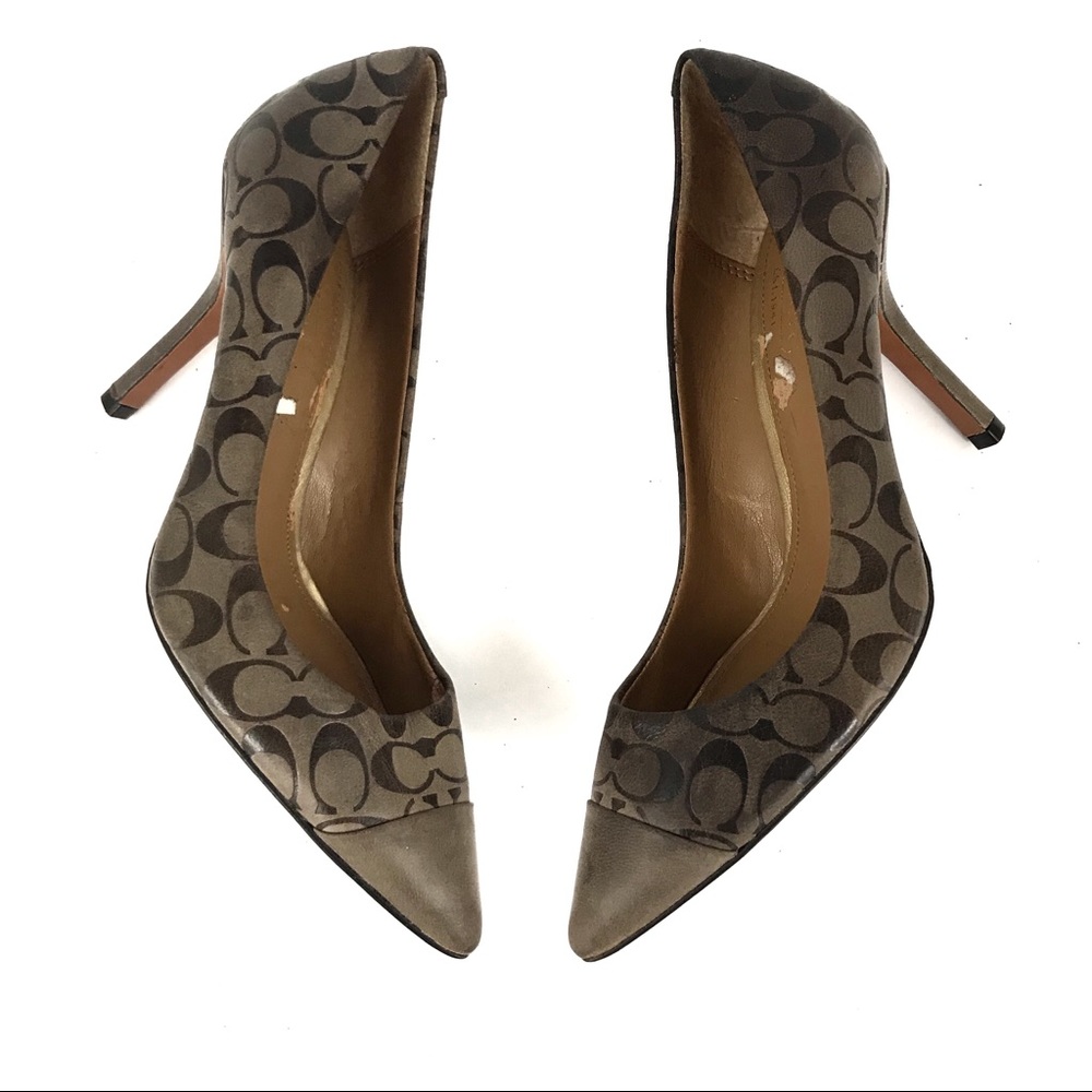 Coach Brown Logo Pointed Toe Heels